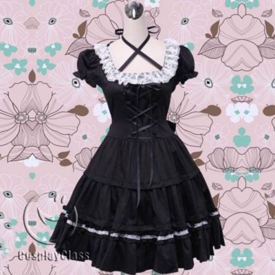 Lolita Anime Gothic Bandage Black Dress Cosplay Costume - CosplayClass